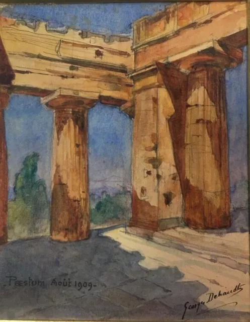 Paestum 1909 - dipinto ad acquerello di Georges Gustave Dehaudt