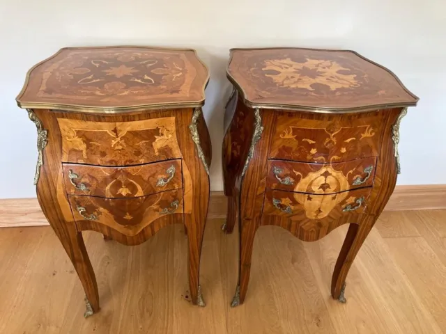 Antique: Two Bedside Cabinets (Bombe Commodes Style) Dutch French 1880-1920 Circ