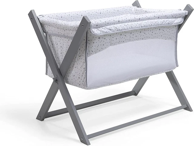 Cuna plegable transpirable gris claro de lune - espacio seguro para bebés - cuna de viaje - lateral