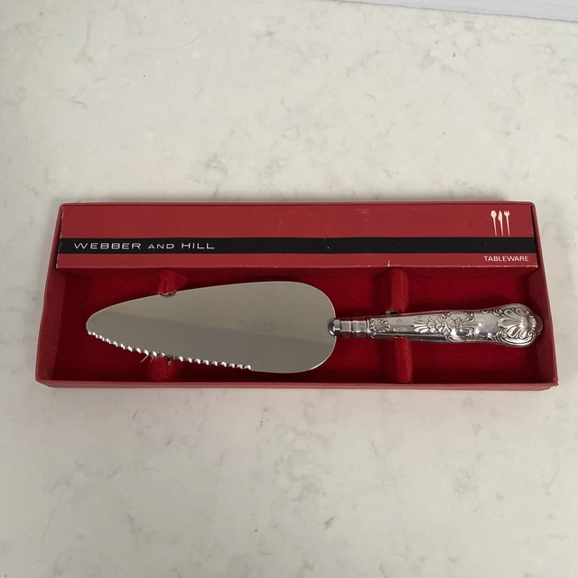 Fetta torta motivo regine argento sterling massiccio e acciaio 10" 1970 scatola Sheffield