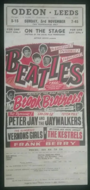 Old Beatles Concert Poster 2 Sided , Odeon Leeds 1 Side, Other Odeon Southport