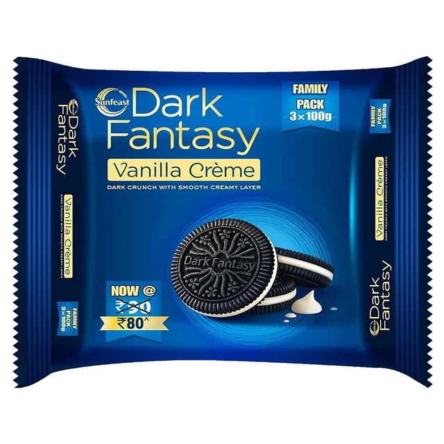 Sunfeast Scuro Fantasy Vaniglia Crema Biscotti Cioccolato Confezione Di 3 X 100g