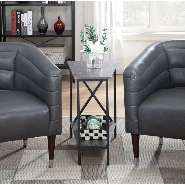 Tucson Wedge End Table with Shelf, Weathered Grey/Black, Indoor, Living Room.