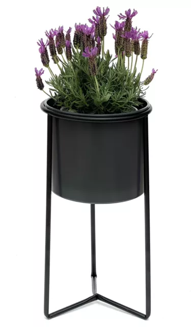 Taburete de Flor Con Olla Metal Negro Gris S 45 CM Florero Industrielook Plantas