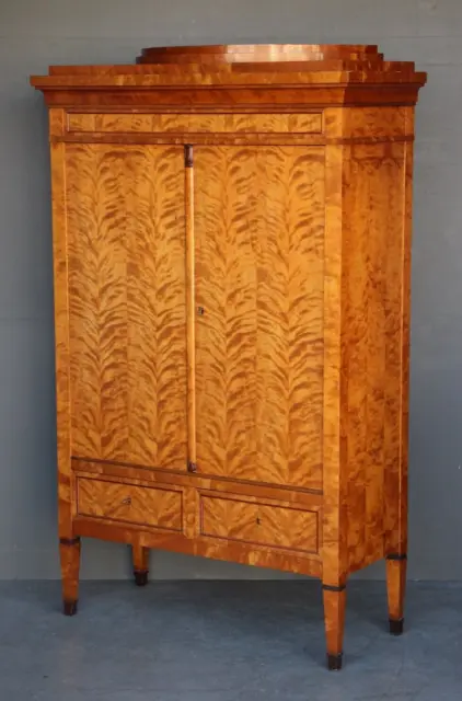 Rare Antique Art Deco blonde birch sideboard tall cabinet Swedish bookcase 1920s