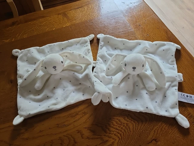 Lot 2  Doudou Plat Simba Toys Nicotoy Lapin Blanc Etoiles Grises Etat Neuf