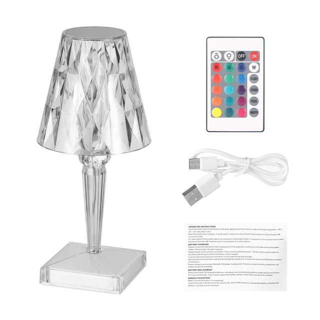 LED Crystal Table Lamp Diamond Rose Night Light Touch Atmosphere Bedside Bar USA