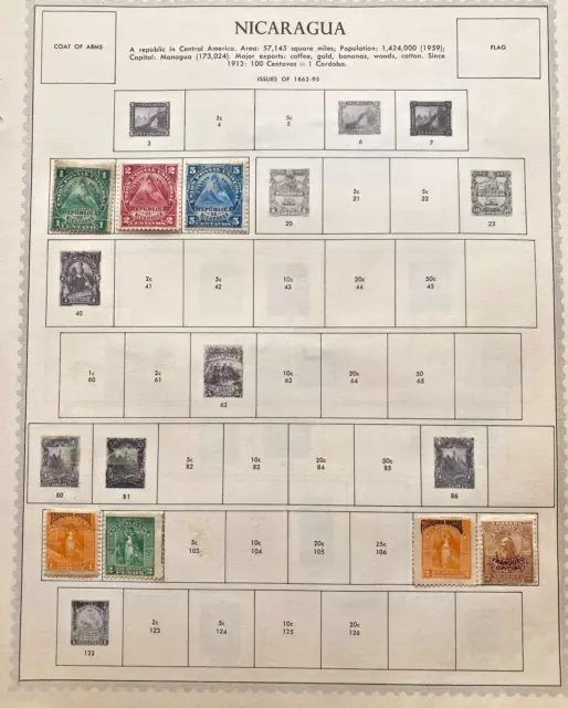 WW Stamps Older Nicaragua Collection on Album Pages 1800s - Not all shown