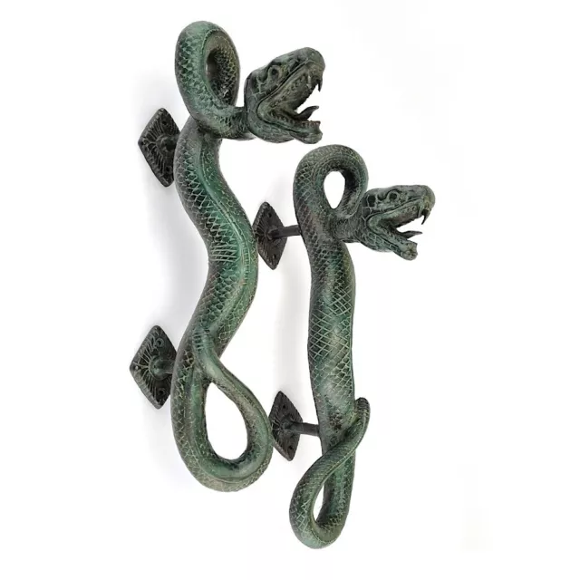 2 SNAKE Python real brass door PULL antique green hollow house PULL handle 35cmB