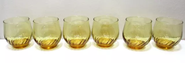 Vintage Anchor Hocking Glass Tumblers SET OF 6 Roly Poly Regal Gold Amber 3 1/8"