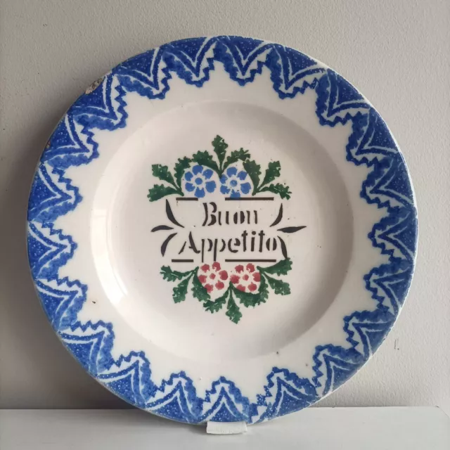 Antico Piatto Ceramica Vecchia Mondovì Scritta Buon Appetito Epoca 800 Mondovi