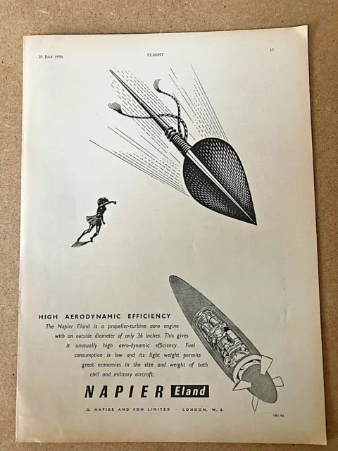 1954 Aircraft Advert NAPIER ELAND PROPELLER TURBINE AERO ENGINE AERODYNAMIC