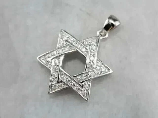 2.50 Ct Round Cut Simulated Diamond Star Of David Pendant 14k White Gold Plated