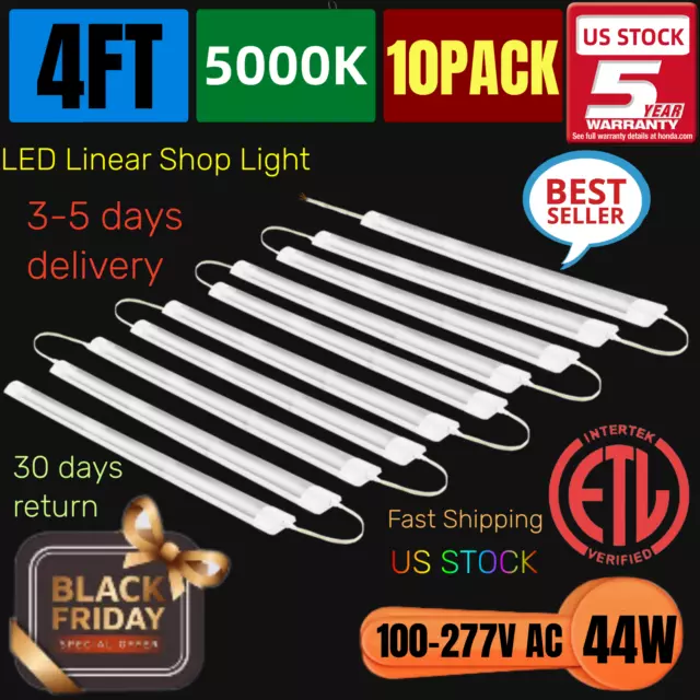 10-Pack LED Batten Tube Light 4FT Workbench Garage Ceiling Shop Lamp Fixture US