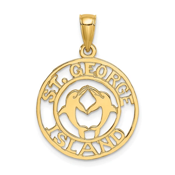 14K Yellow Gold Saint George Island Sea Dolphin Ocean Fish Beach Nautical Cir...