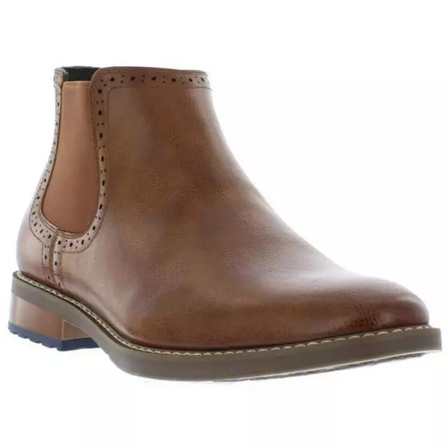 Van Heusen Mens Geo Tan Faux Leather Chelsea Boots Shoes 10 Medium (D) BHFO 6778
