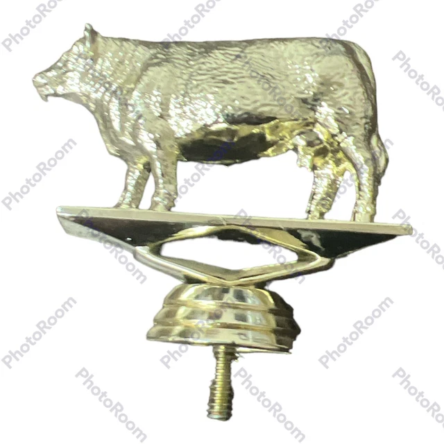 Hereford Cow Trophy Cake Topper Gold Tone Plastic 3 1/2 Inch