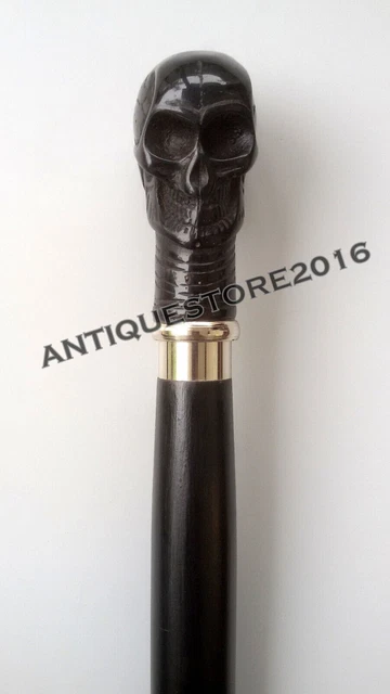 Vintage Antique Skull Handle With Wooden Walking Stick Cane Handmade Gift Item