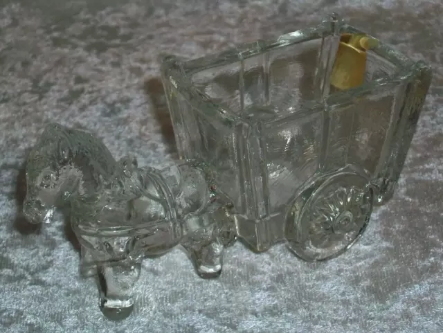 Vintage Clear Hand Blown Mexican Glass Donkey Pulling Cart Figurine Mexico
