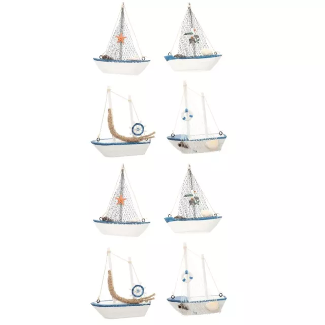 8 Pcs Wood Sailing Model Nautical Style Decoration Miniature Boat