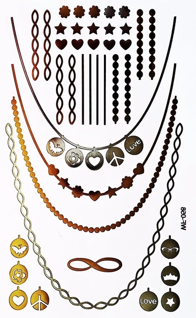 Tatouages Temporaires Flash à Coller - Or Et Argent - Lot De 4 Pièces (bracelet/collier) - Neuf