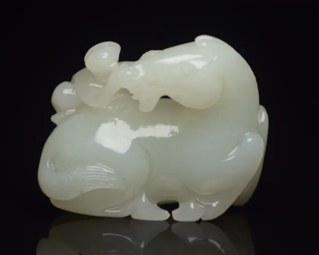 Collection Chinese Natural Hetian Jade Exquisite Carved Horse Monkey Statue Art