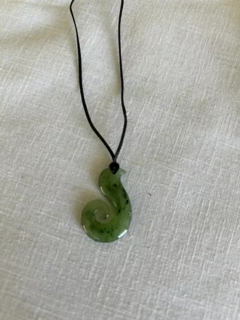 Genuine Natural Green Nephrite Jade Koru Hook Pendant Necklace