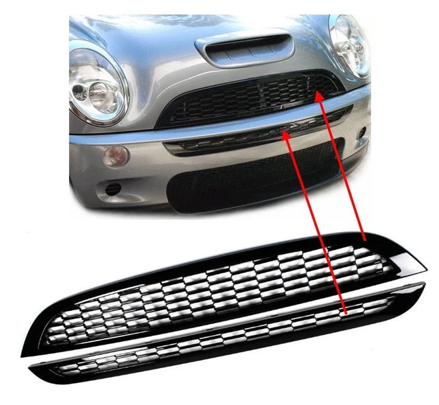 Calandre Avant Voiture 2pcs pour Mini pour Cooper R50 R52 R53 2001 2002 2003 2004 2005 2006 51137026202 Blossy Black Front Upper & Lower Honeycomb Mesh Grille Front Grille Grilles Avant