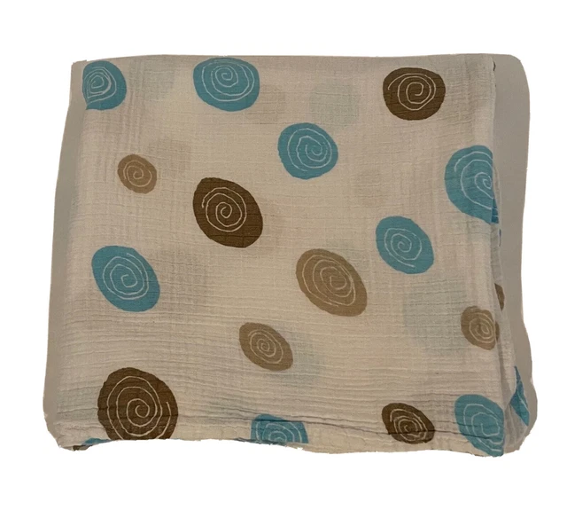 Aden + Anais White Blue Brown Cotton Muslin Swaddle Baby Blanket - 40X40 inches
