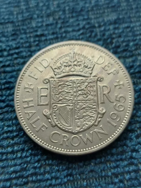 1965 Queen Elizabeth II Half Crown Coin Almost Uncirculated Condition