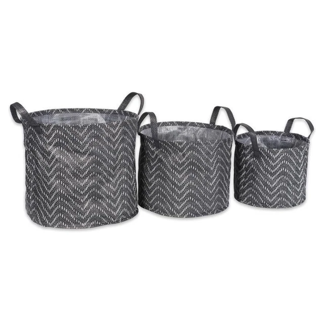 DII Round Paper Tribal Chevron Laundry Bin in Black/White (Set of 3)