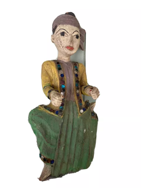 Vtg. Hand Carved Hand Painted Burmese Musician Figure Wall Hangings