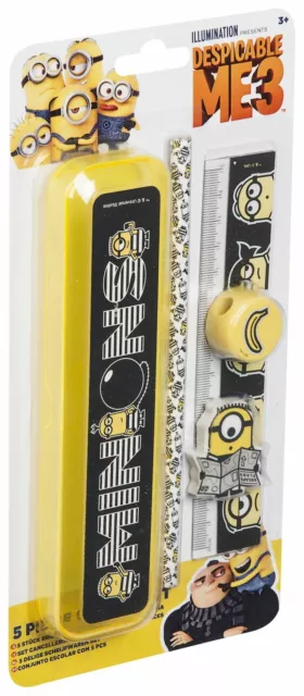 DESPICABLE ME MINION 5 Piece Stationery School Pencil Box Set MINIONS Design