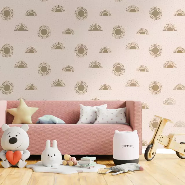 Sunbeam Holden Wallpaper Pink 13321 Triangles Kids Nursery Playroom Metallic