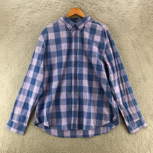 Old Navy Button Down Shirt Mens XXL Blue Plaid Check Slim Fit Long Sleeve NWT