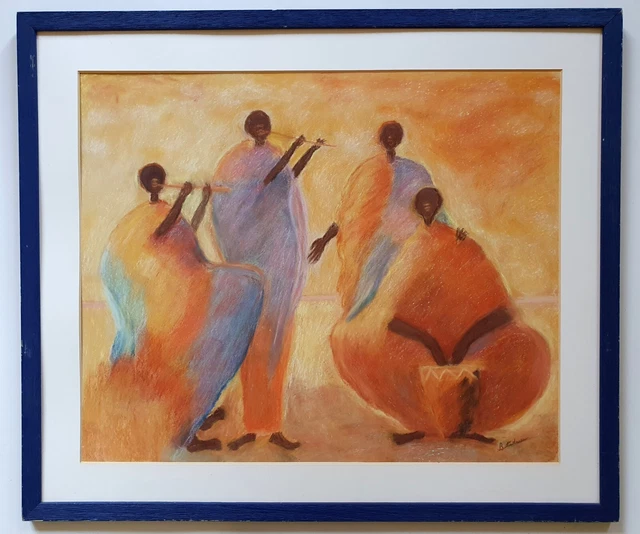 Tableau africain contemporain les musiciens signé.