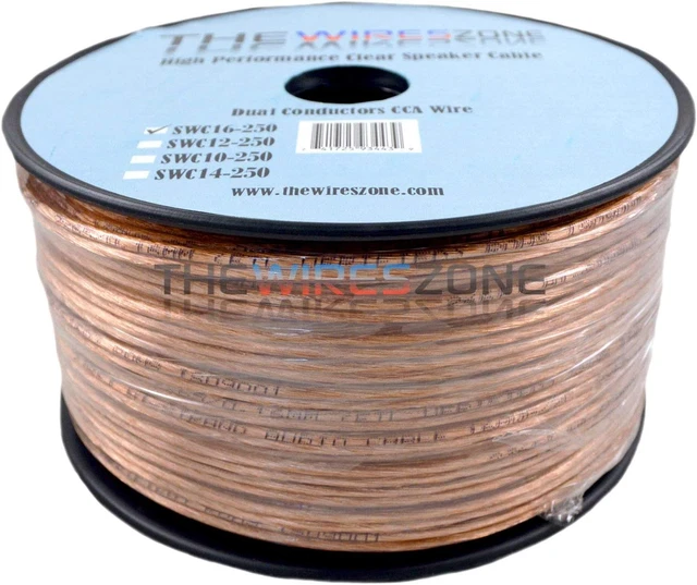 Car Home Audio Speaker Wire Transparent Clear Cable 16AWG 16/2 Gauge 250 feet