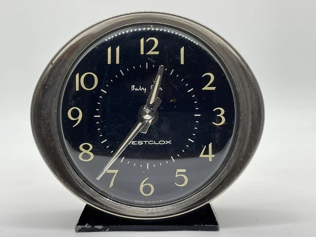 Vintage Westclox Baby Ben Style 8 Luminous Black Alarm Clock **NOT WORKING**
