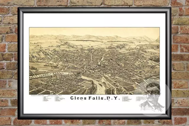 Old Map of Glens Falls, NY from 1884 - Vintage New York Art, Historic Decor