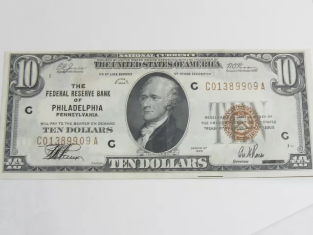 About UNC Series of 1929 $10 National Currency FRB of Philadelphia Note - #10723