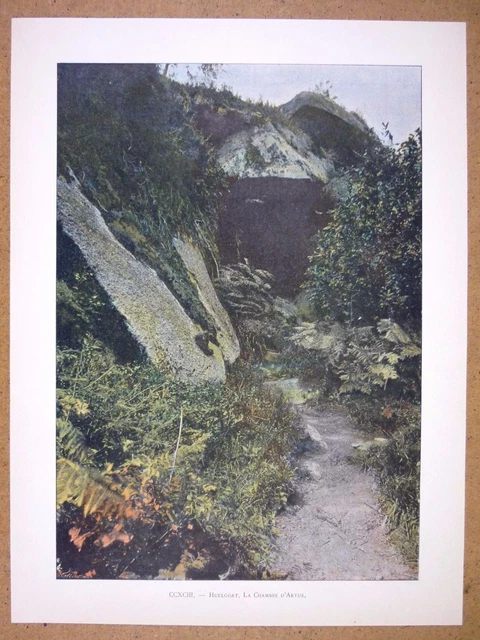 HUELGOAT la Chambre d' Artus - Photochromie fin 19ème gravure  Finistère