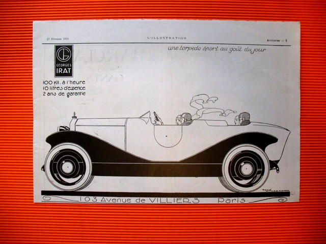 Publicite De Presse Georges Irat La Torpedo Sport Illustration Vincent Ad 1923