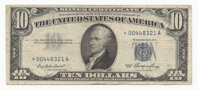 1953 $10 Dollar Bill Silver Certificate STAR Note Rare! 321A-YMB