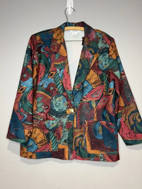 Blair Boutique Womens Blazer Size XL Vintage Pockets Single Button Art To Wear