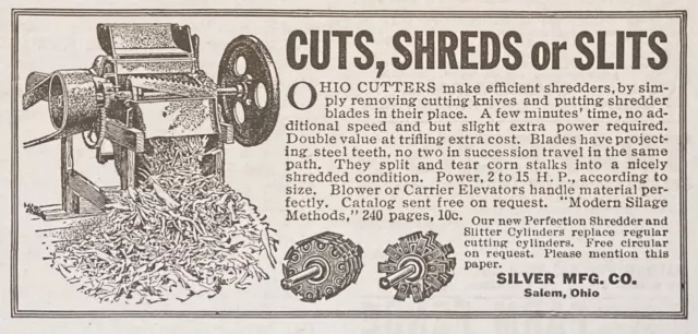 1912 Ad.(Xh28)~Silver Mfg. Co. Salem, Ohio. Ohio Ensilage Cutters