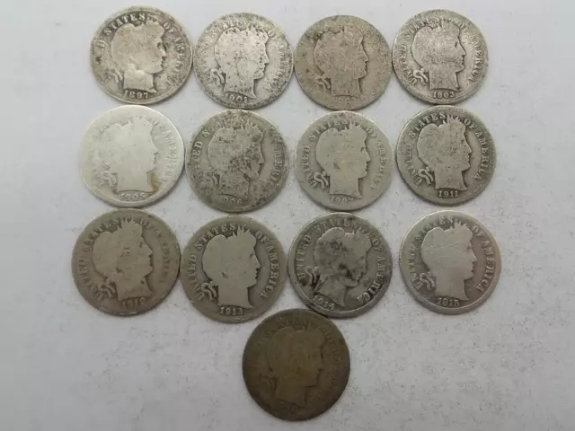 Lot of 13 Barber Silver Dimes - Culls -1897-1916 B3535