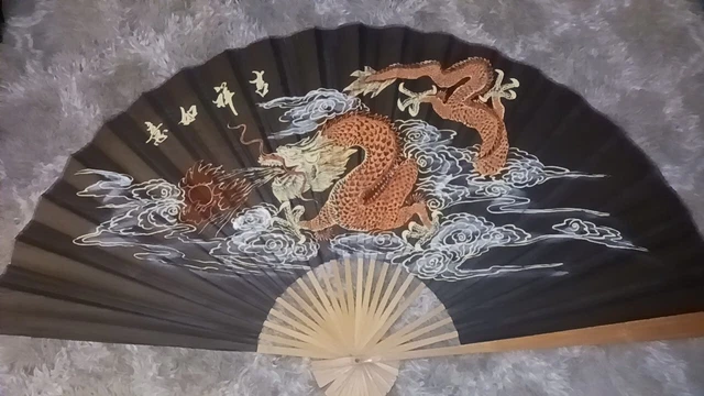 60x35 Oriental Wall Fan With Dragons
