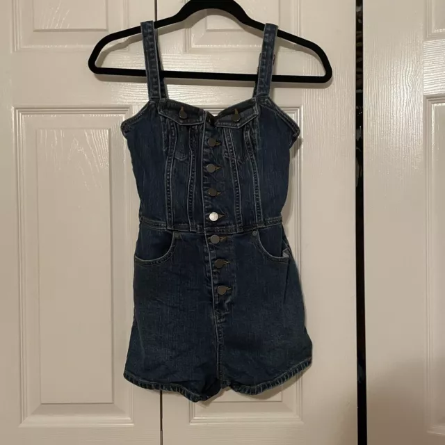 VOLCOM Denim Romper Women's Size XS Blue Shorts Overalls Spaghetti Straps