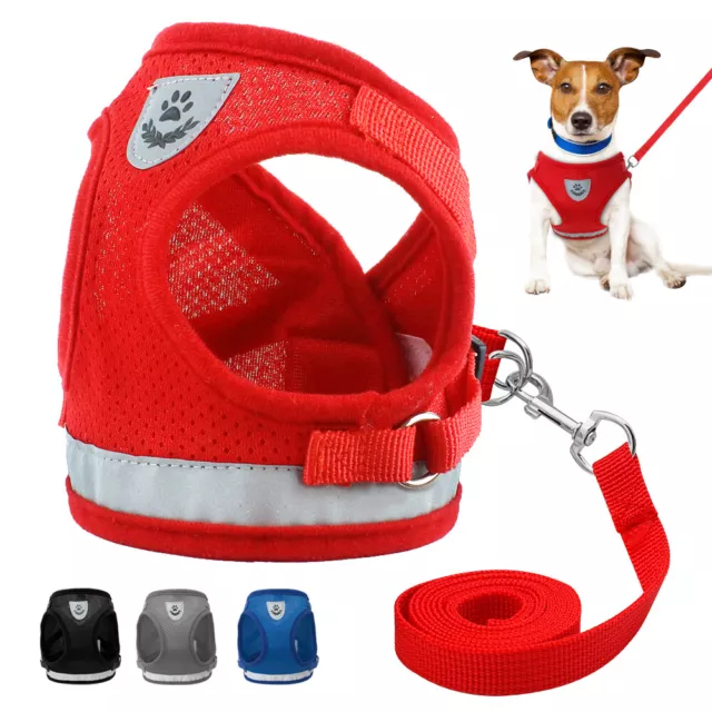 Reflective Dog Cat Harness and Lead Leash Small Puppy Mesh Step In Vest Clothes