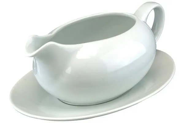 Porcelain Gravy Boat White 550ml Jug Pourer Handle Dish Sauces Salad Dressings